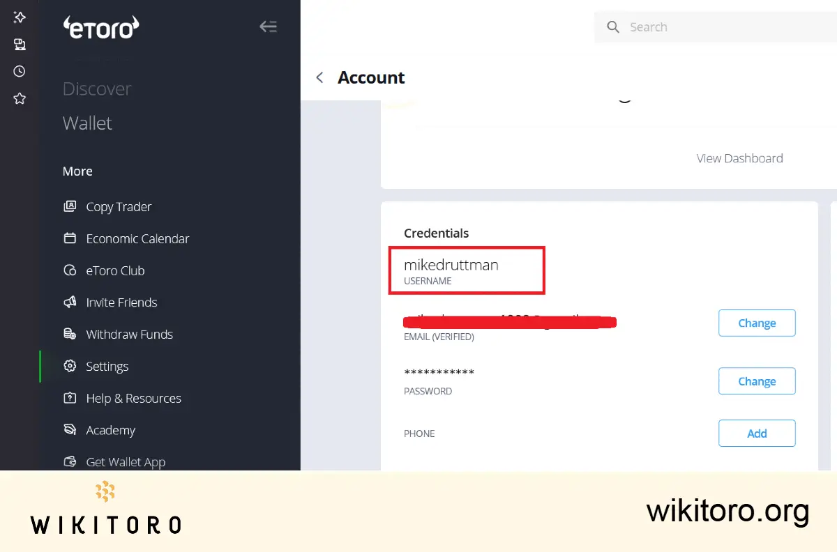 Uneditable eToro username
