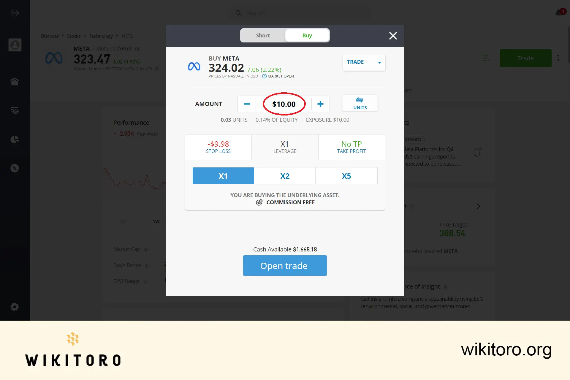Buying Meta stocks on eToro