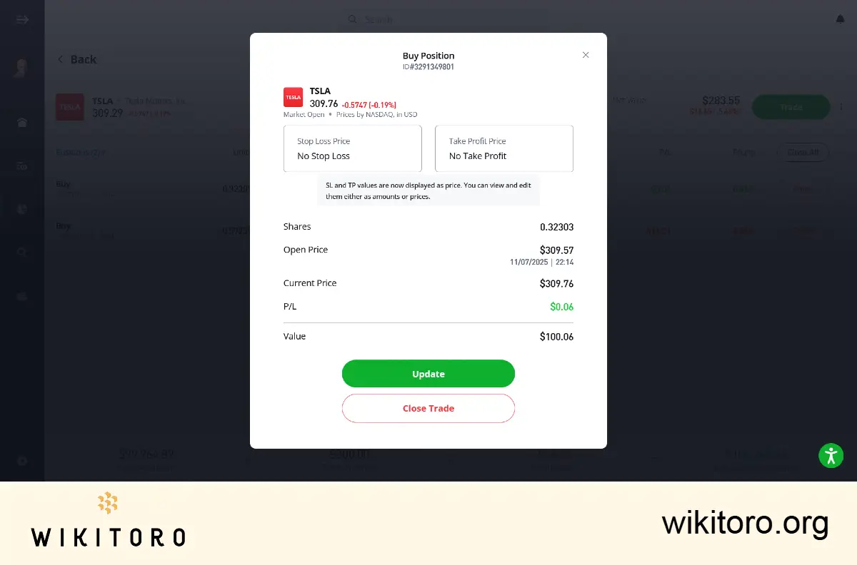 Closing a Tesla stock position manually to take a profit