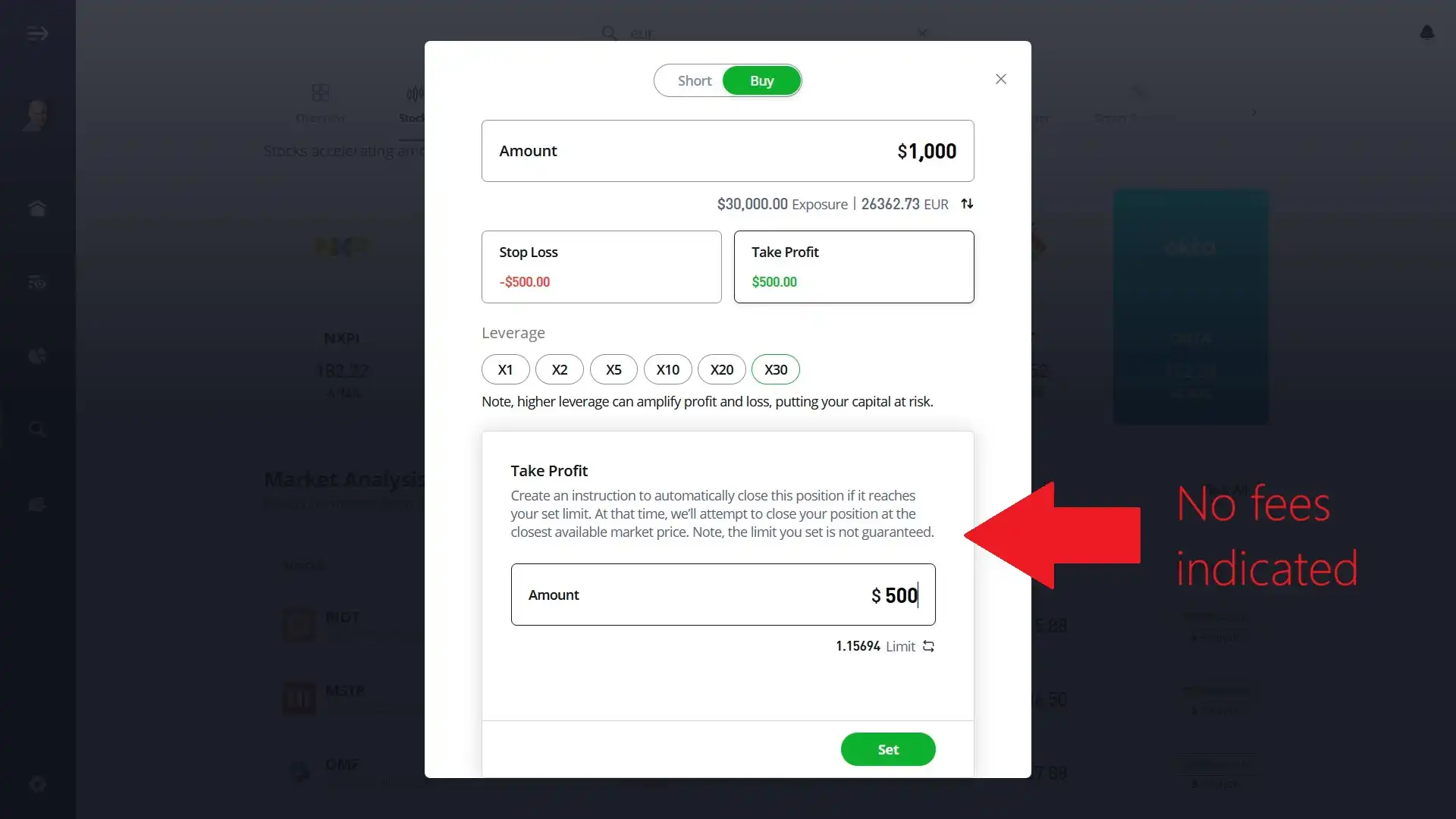 Setting a Take Profit on eToro's platform