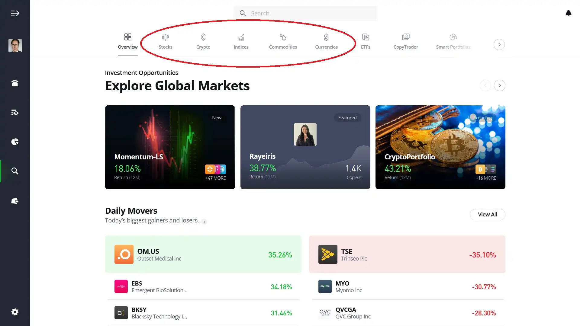 CFD assets on eToro's platform