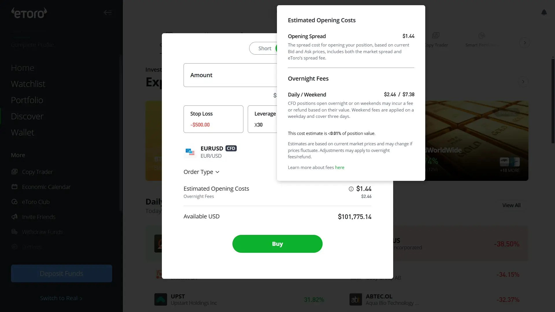 eToro CFD trading fees in detail