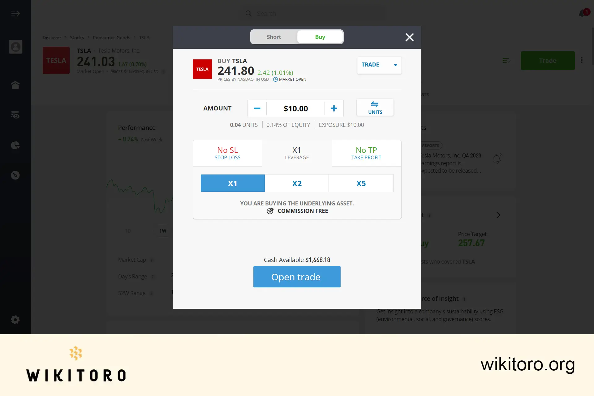 Buying Tesla stock on eToro
