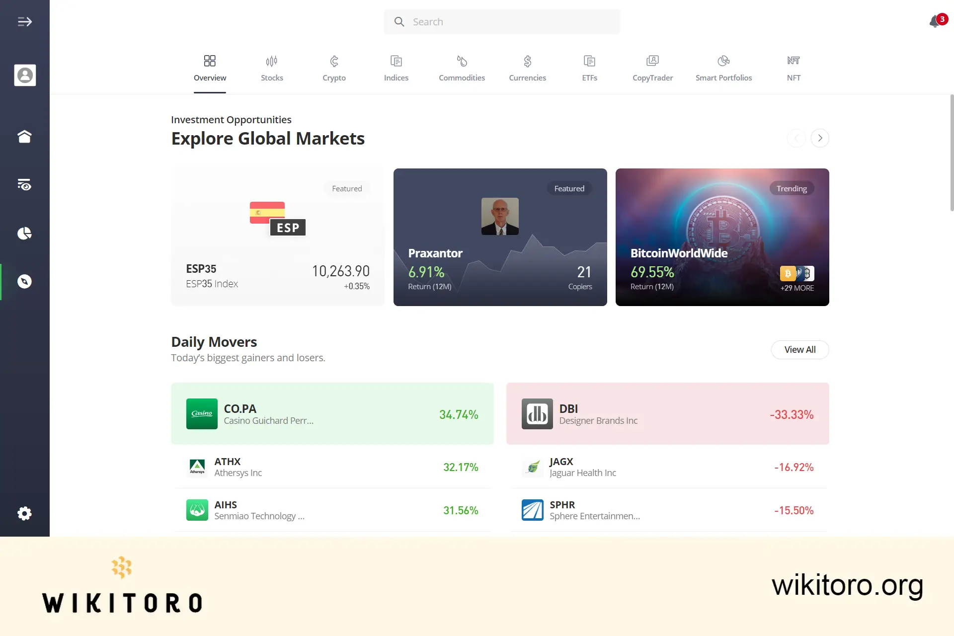 eToro Discover trading page