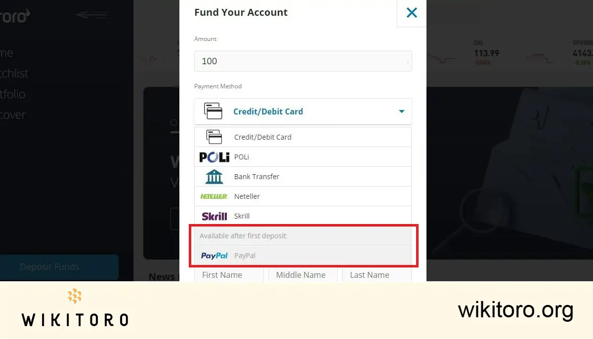 Funding eToro account with PayPal