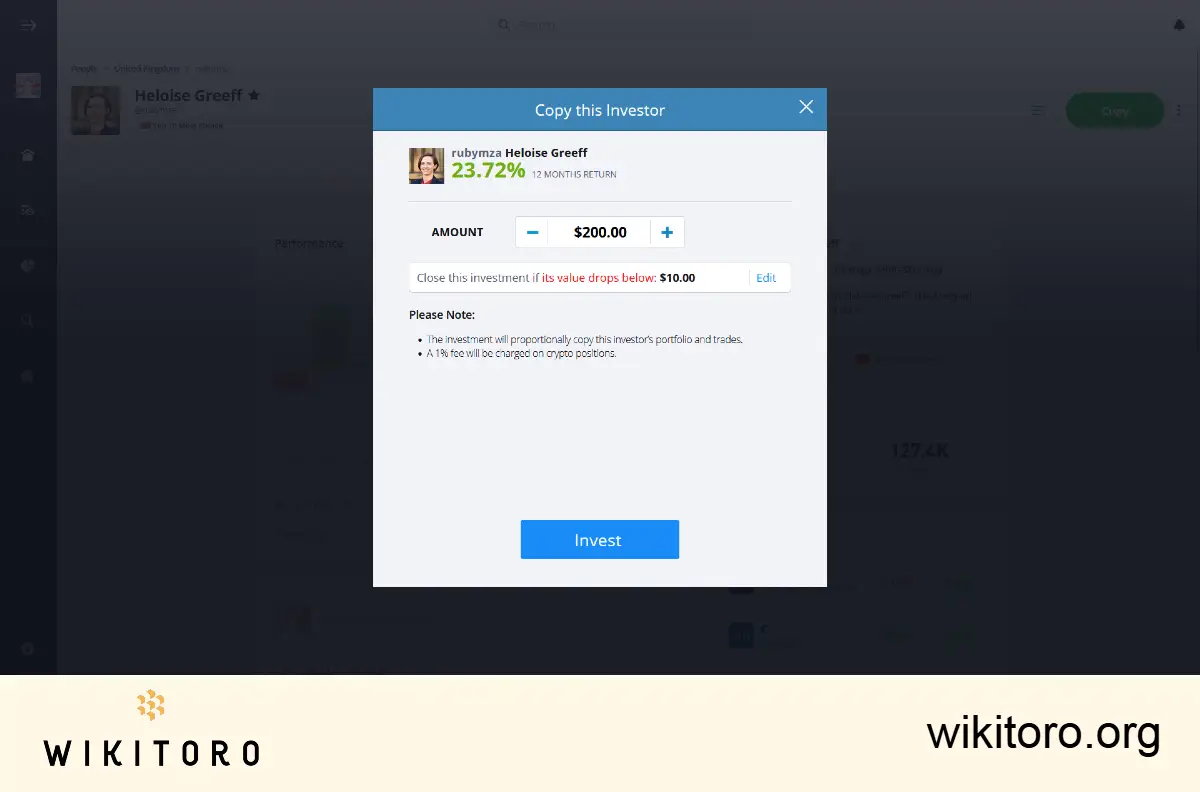 Copying a trader via eToro