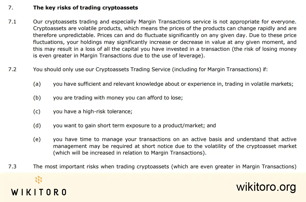 eToro (EU) Ltd. Terms and Conditions for trading crypto assets