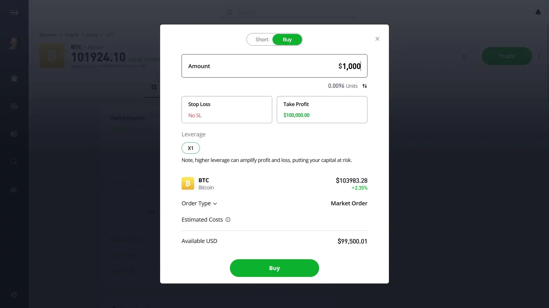 Buying BTC on eToro