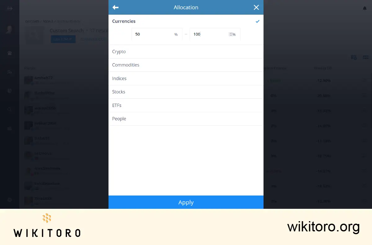 Filtering forex traders to copy on eToro