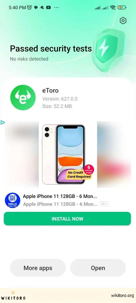 eToro app installed on Android device