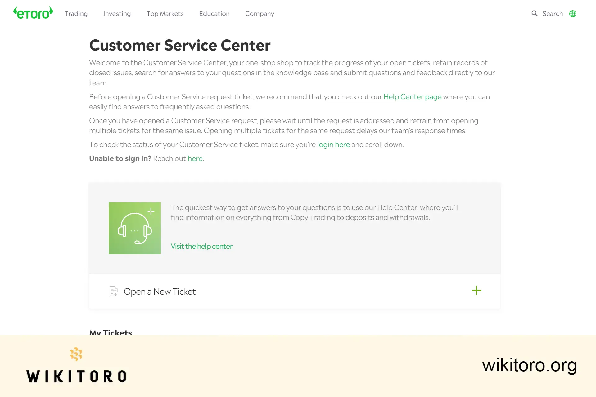 eToro Customer Service Center