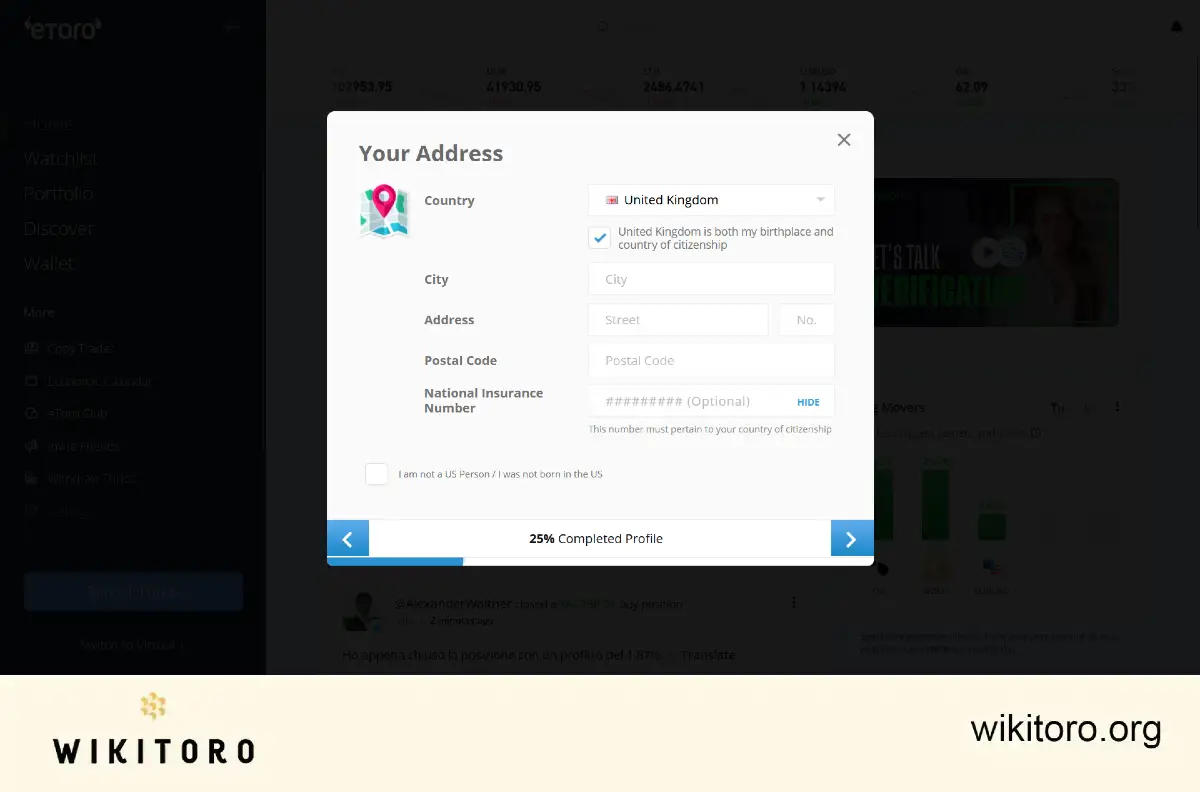 Verifying an eToro account
