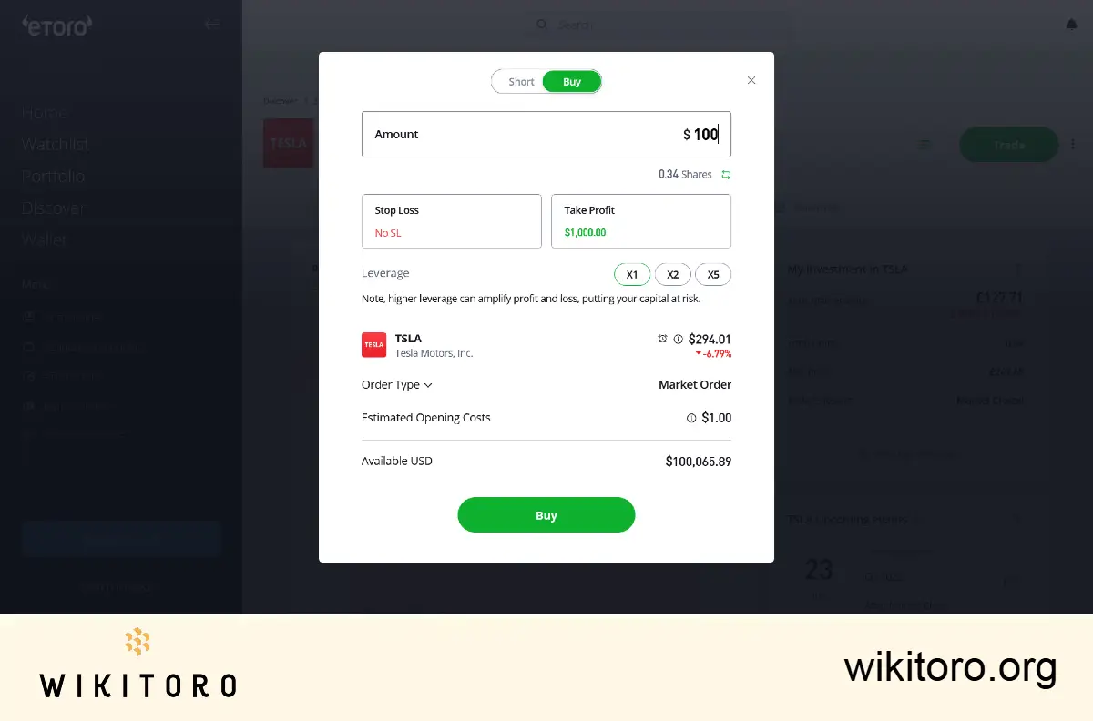 Trading stocks using the eToro demo account