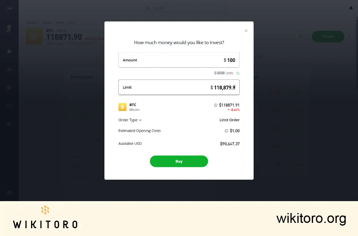 Buying Bitcoin on eToro using limit order