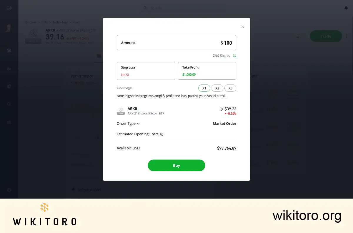 Buying ARK 21Shares Bitcoin ETF on eToro