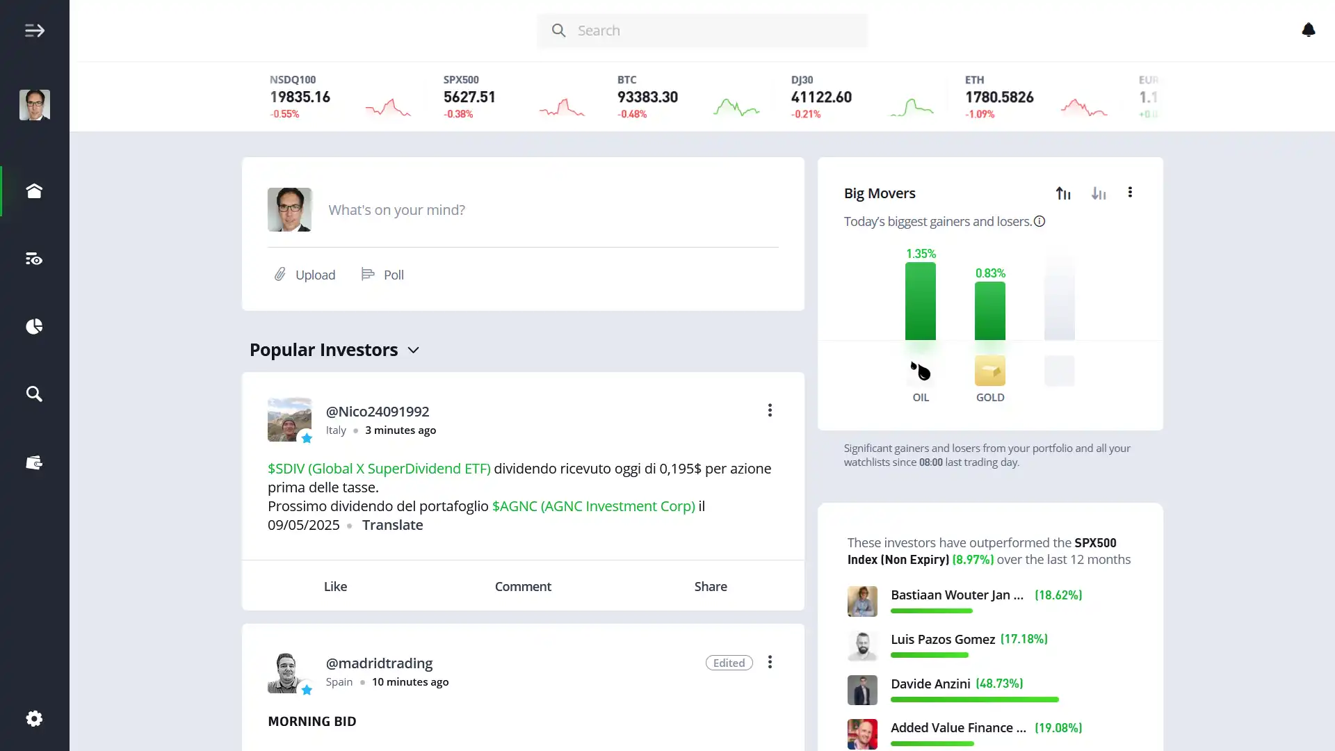 eToro's web-based proprietary platform